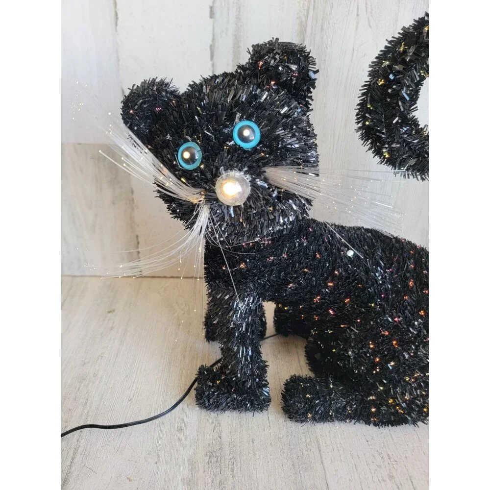 Fiber optic black‎ cat multi-color Halloween home decor